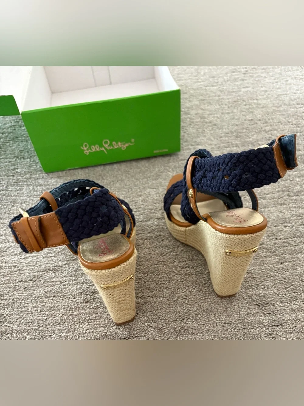 Lilly Pulitzer Navy Braided Wedge Sandals size 6
